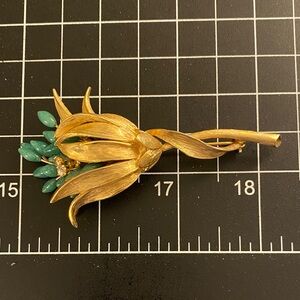 Gold and Green Leaf Brooch